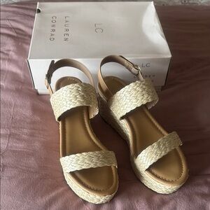 LC Lauren Conrad Women's Cream Wedge Sandals